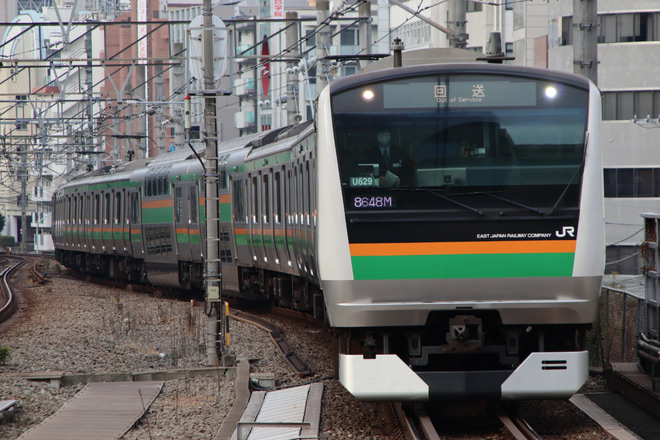 【JR東】E233系U629編成東京総合車両センター入場回送を恵比寿駅で撮影した写真