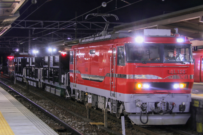 【名鉄】EL121+ホキ80[豊明]+EL122 名古屋本線工臨を矢作橋駅で撮影した写真