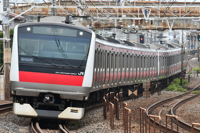 【JR東】E233系ケヨ552+F52編成 東京総合車両センター入場(202105)を船橋～市川間で撮影した写真
