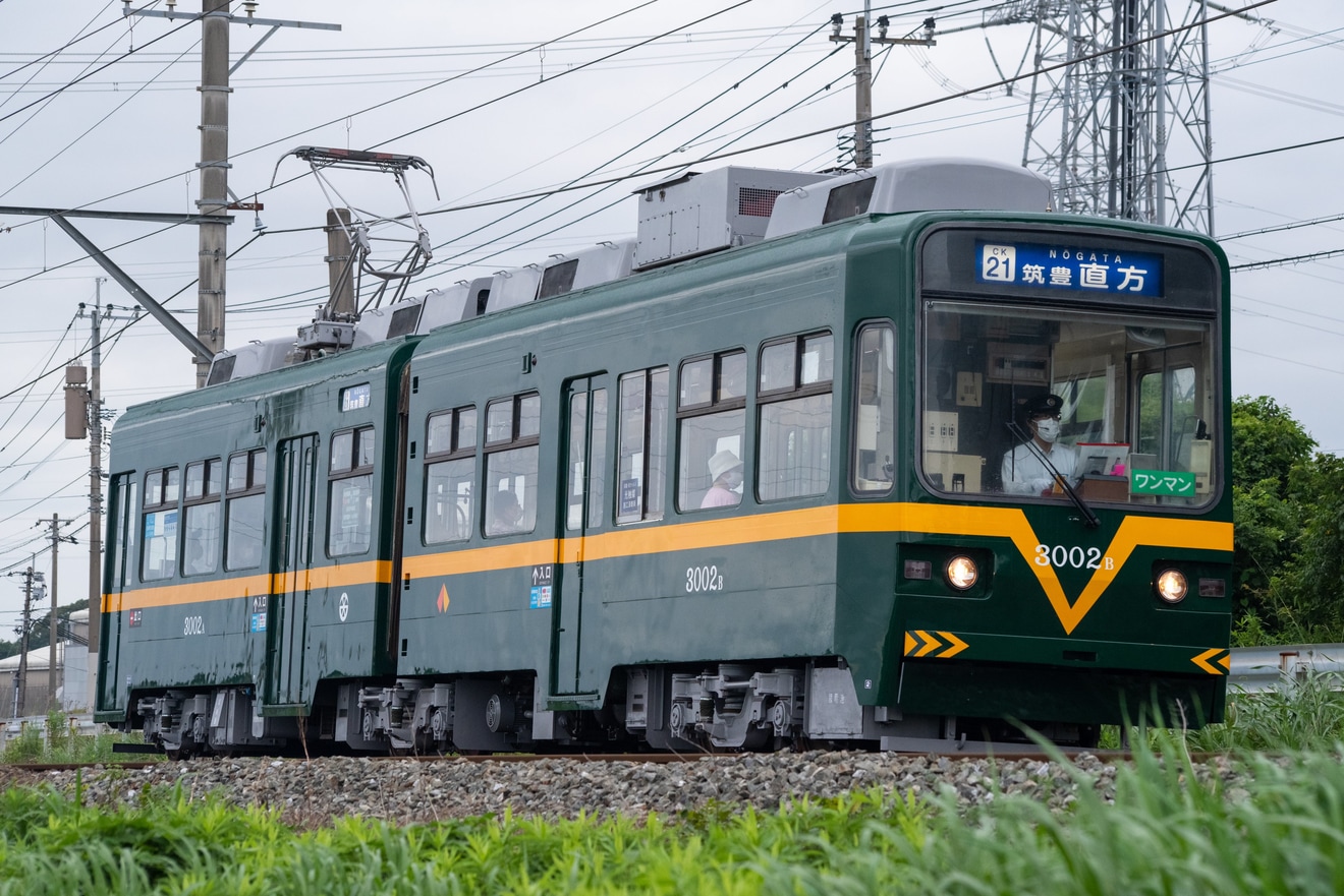 【筑鉄】3000形3002号車に阪堺電車カラーになり営業運転開始の拡大写真