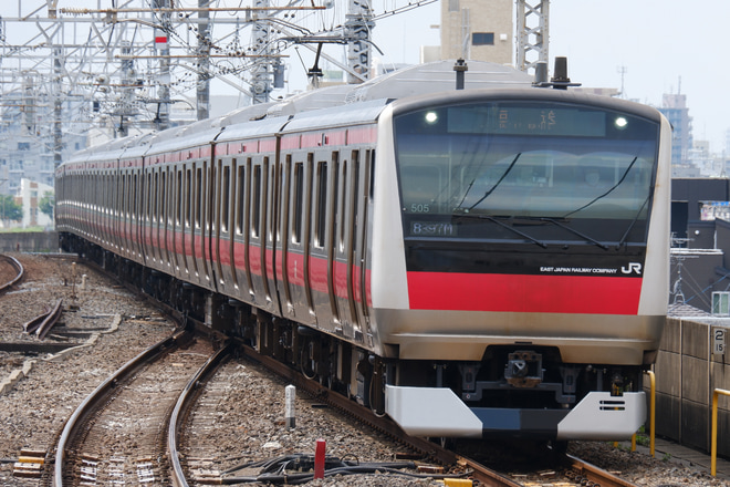 【JR東】E233系ケヨ505編成 東京総合車両センター出場を市川駅で撮影した写真
