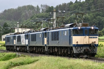 EF64 原色４重連セット 豪快！迫力のEF64 原色 四重連 復路 汽笛を残し篠ノ井から南松本