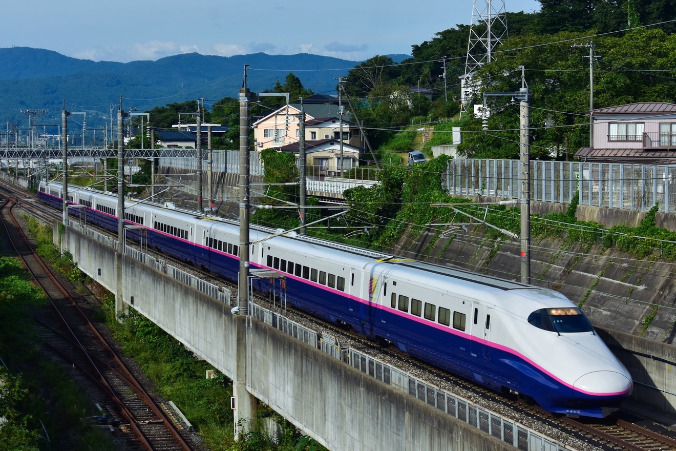 【JR東】E2系J63編成新幹線総合車両センター出場試運転の拡大写真