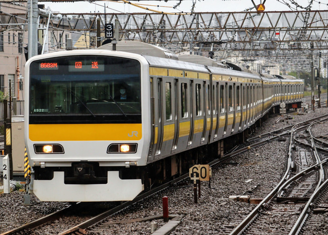 【JR東】E231系500番台ミツA522編成、車輪転削に伴う回送を三鷹駅で撮影した写真