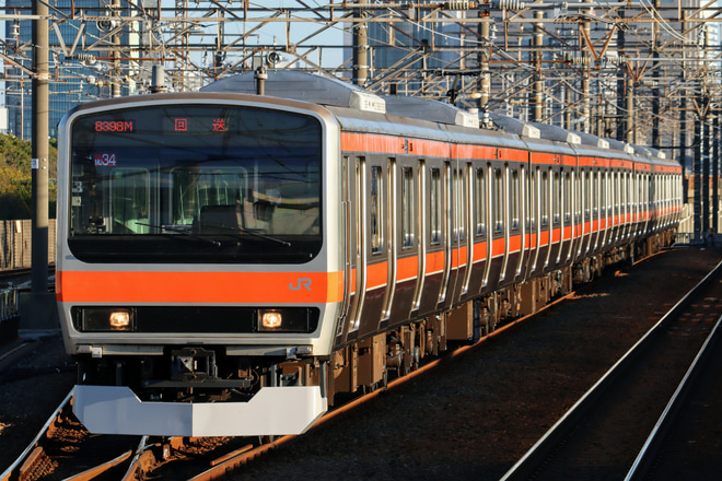 【JR東】E231系MU34編成東京総合車両センター出場回送を新習志野駅で撮影した写真