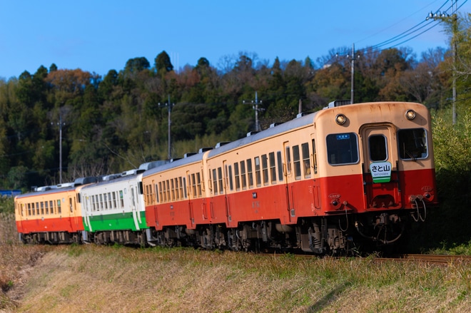 【小湊】キハ201+キハ211+キハ40-2+キハ40-1の編成で普通列車が「さと山」HM付で運行
