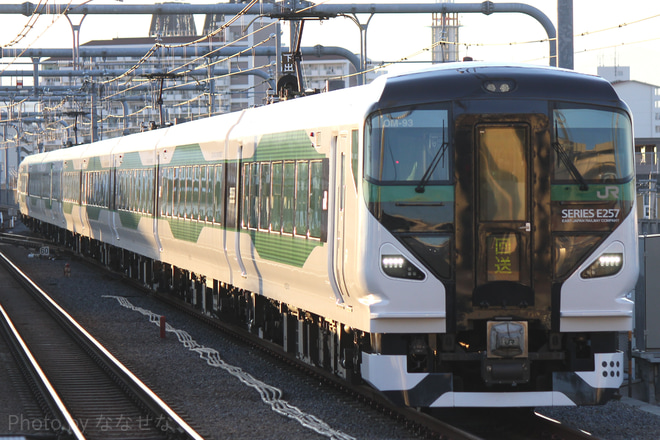 【JR東】E257系オオOM-93編成 長野総合車両センター出場を国立駅で撮影した写真