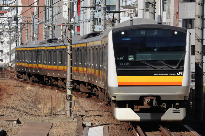 【JR東】E233系N26編成東京総合車両センター入場回送を恵比寿駅で撮影した写真