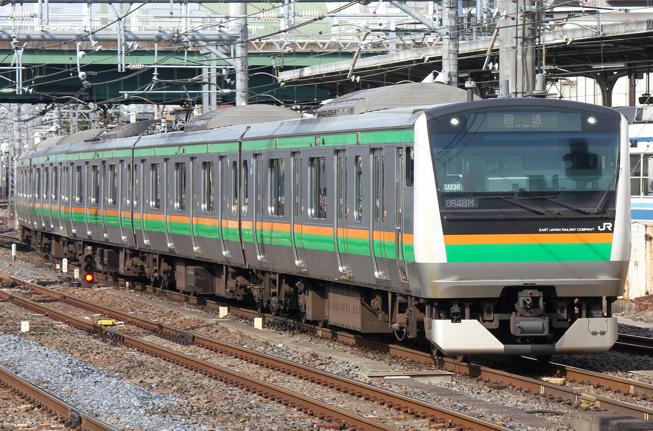 【JR東】E233系ヤマU230編成 東京総合車両センター入場(2022年2月)の拡大写真