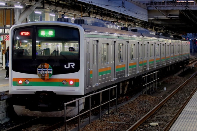 【JR東】205系600番台にさよならヘッドマークが掲出されるを宇都宮駅で撮影した写真