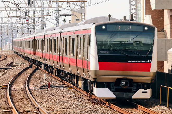 【JR東】E233系ケヨ512編成 東京総合車両センター出場を市川駅で撮影した写真