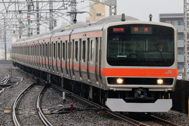 【JR東】E231系MU12編成東京総合車両センター出場回送を市川駅で撮影した写真