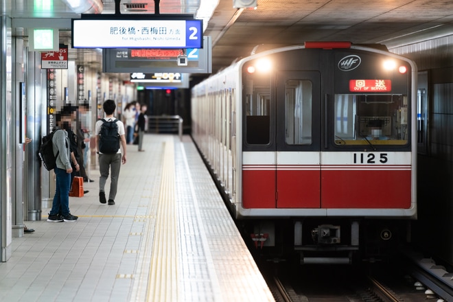 【大阪メトロ】10A系1125F 廃車回送、10A系は残り1本にをなんば駅で撮影した写真