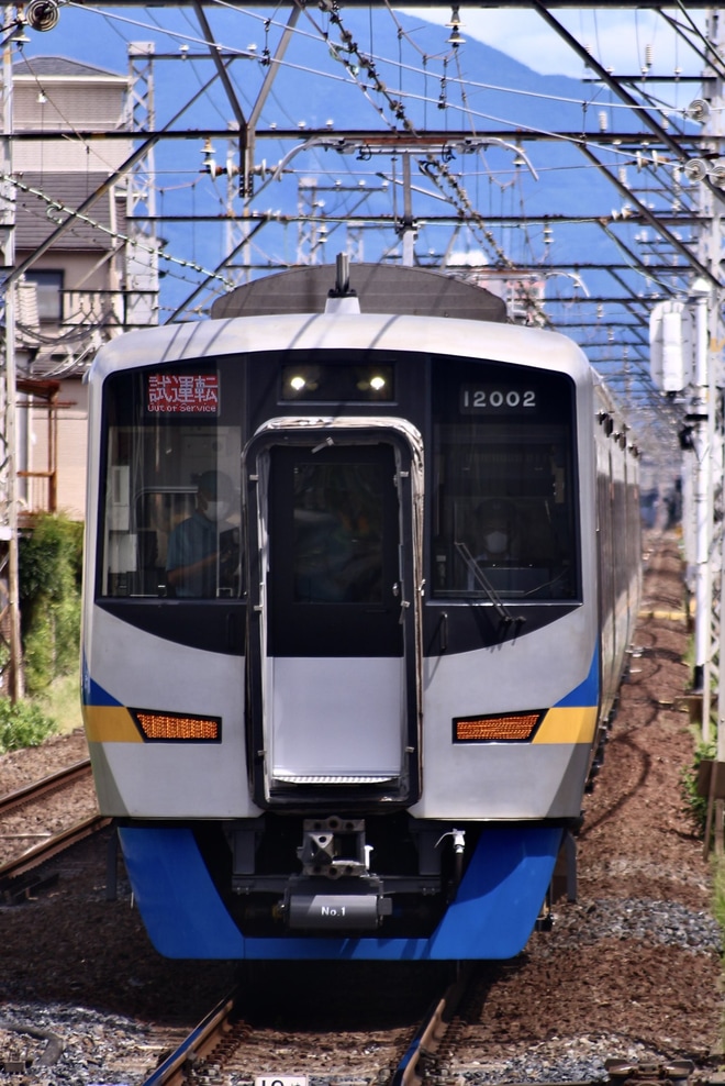 【南海】12000系12002F千代田工場出場試運転を白鷺駅で撮影した写真