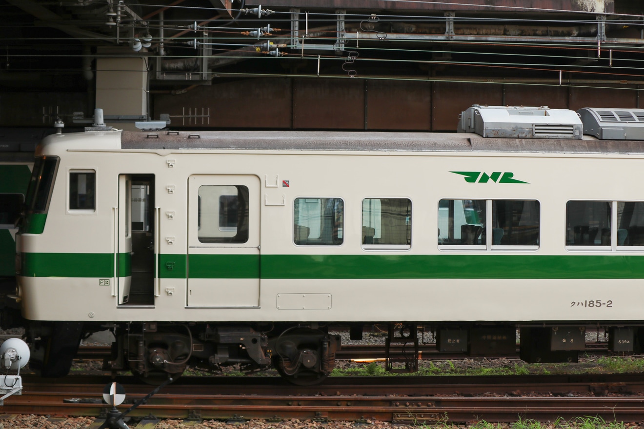 【JR東】185系C1編成が「新幹線リレー号」運転当時の塗装で構内入換を実施の拡大写真