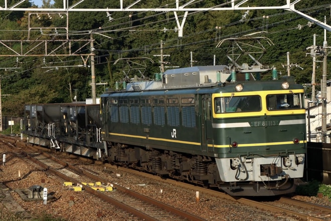 【JR西】EF81-113牽引のホキ2両配給輸送を山科駅で撮影した写真