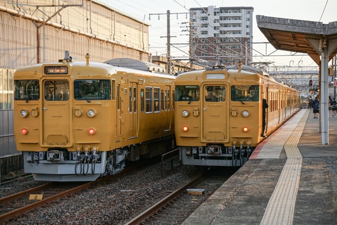 【JR西】115系G-01編成下関総合車両所出場試運転を幡生駅で撮影した写真
