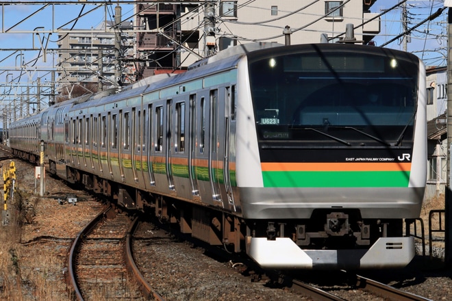 【JR東】E233系ヤマU623編成 東京総合車両センター入場を栗橋駅で撮影した写真