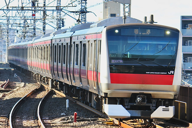【JR東】E233系ケヨ517編成東京総合車両センター出場を市川駅で撮影した写真