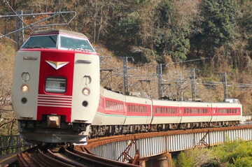 特急電車 前面方向幕 3コマ 381系？ （国鉄381系電車 - Wikipedia）