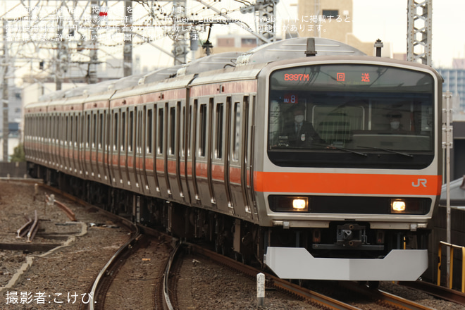 【JR東】E231系MU8編成　東京総合車両センター出場を市川駅で撮影した写真