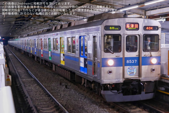 【東急】最後の8500系となっていた8637編成廃車回送をあざみ野駅で撮影した写真