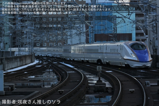 【JR東】E7系F9編成新幹線総合車両センター出場試運転を不明で撮影した写真