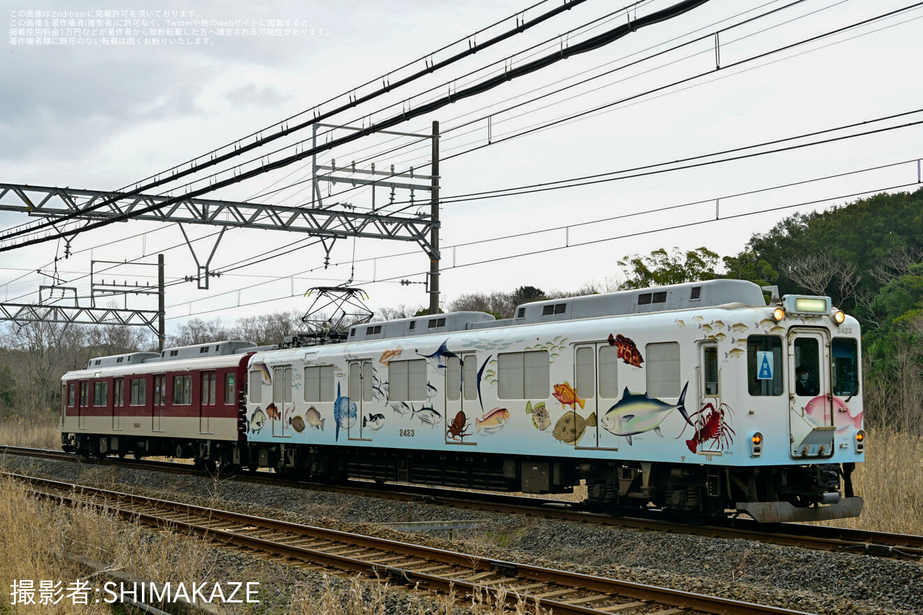 【近鉄】お魚図鑑を使用した貸切列車(20230312)の拡大写真