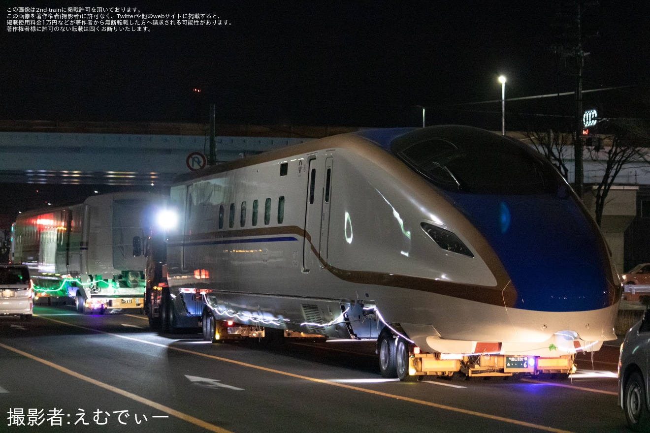 【JR東】E7系F46編成新幹線総合車両センターへ陸送の拡大写真