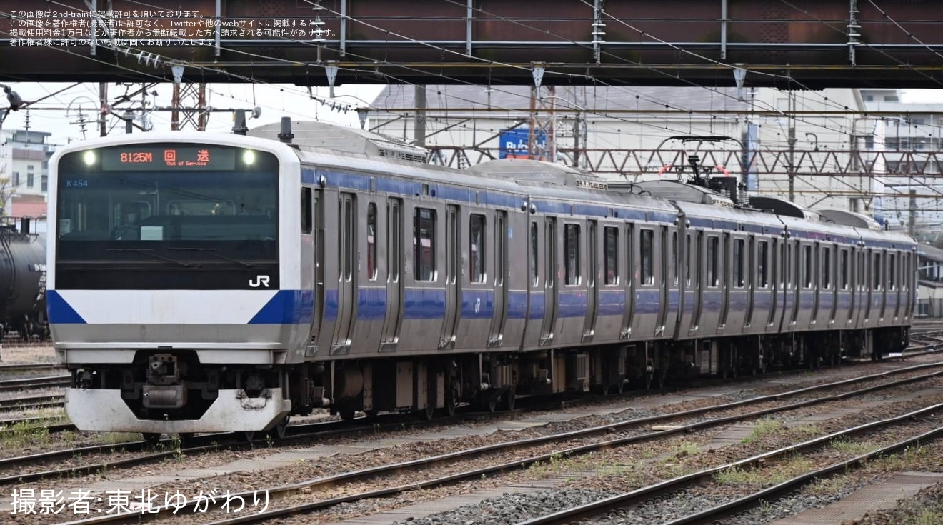 【JR東】E531系K454編成郡山総合車両センター入場回送(202304)の拡大写真