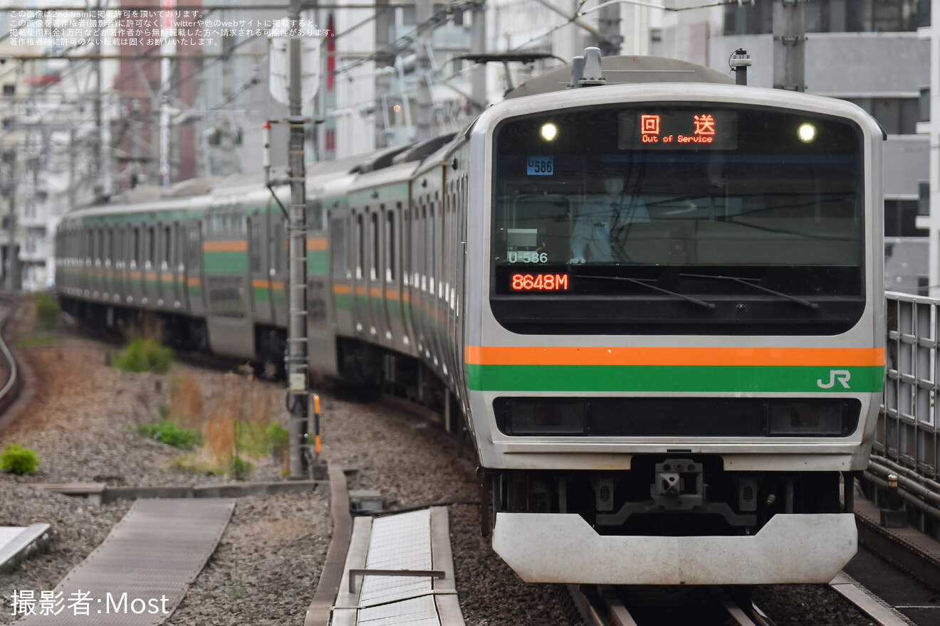 【JR東】E231系ヤマU586編成東京総合車両センター入場回送の拡大写真