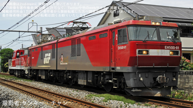 【JR貨】8764レ、代走でEH500はラストナンバーの81号機が牽引、DD200-6は次位で無動力輸送