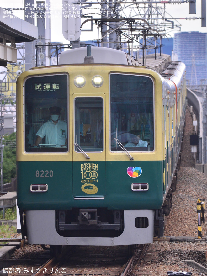 【阪神】8000系8219F「阪神甲子園球場100周年記念」による乗務員訓練を阪神尼崎駅で撮影した写真