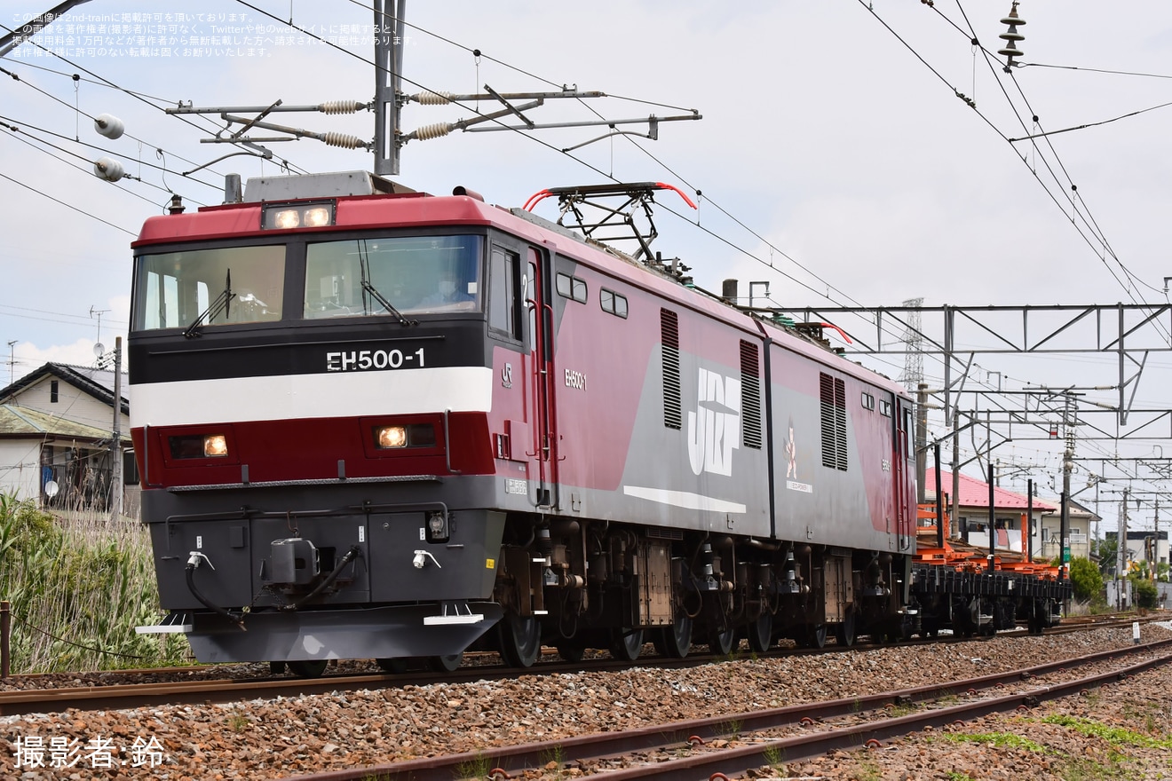 【JR貨】EH500-1牽引のチキ6000形2車連結のレール輸送列車に充当の拡大写真