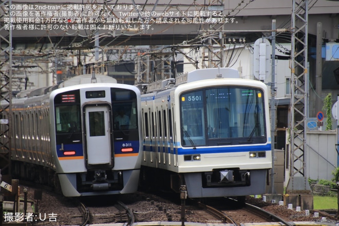 【南海】8300系8311F+8710Fが千代田工場へ入場回送を堺東付近で撮影した写真