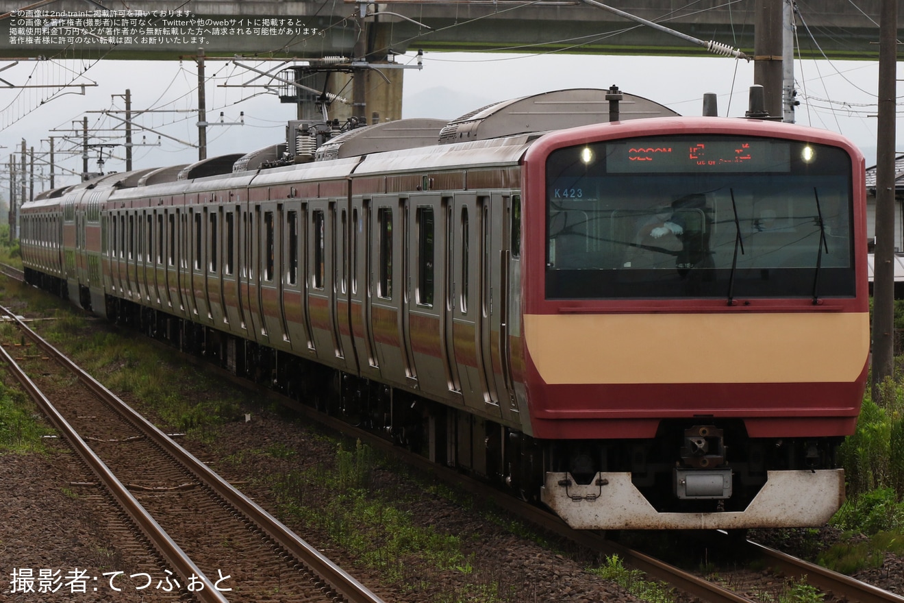 【JR東】E531系K423編成[赤電]が仙台車両センターへの拡大写真