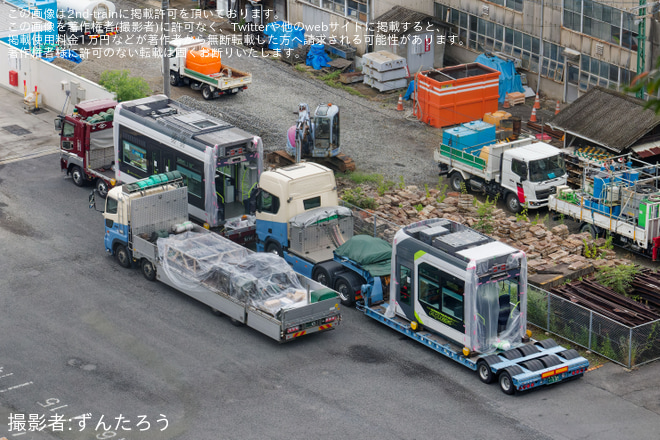 【広電】5200形5206A、5206C搬入を江波車庫で撮影した写真