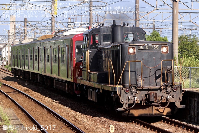 【JR九】103系1500番台E14編成 車輪削正回送を鍋島駅で撮影した写真