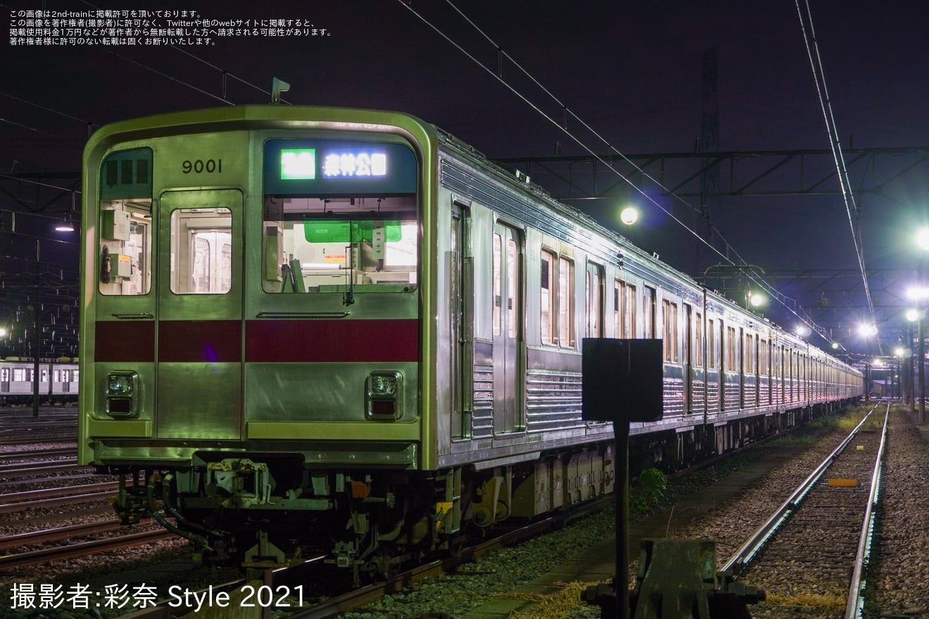 【東武】9000系9101Fが森林公園検修区にて通電中の拡大写真