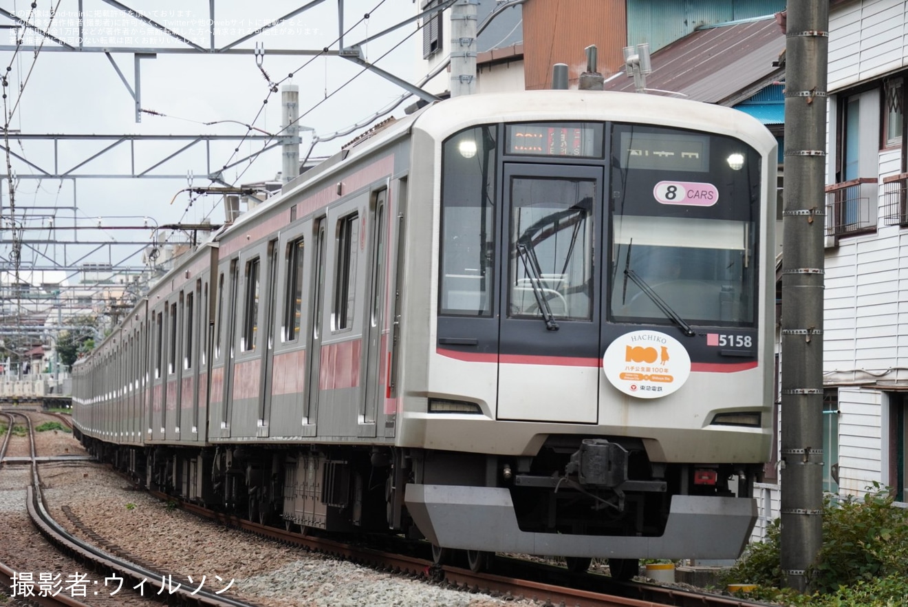 【東急】5050系5158Fへハチ公生誕100周年記念ヘッドマーク取り付けの拡大写真