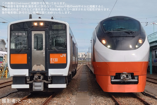 【JR東】「橙色E657系電車・キハE130系気動車撮影会」開催を勝田車両センターで撮影した写真