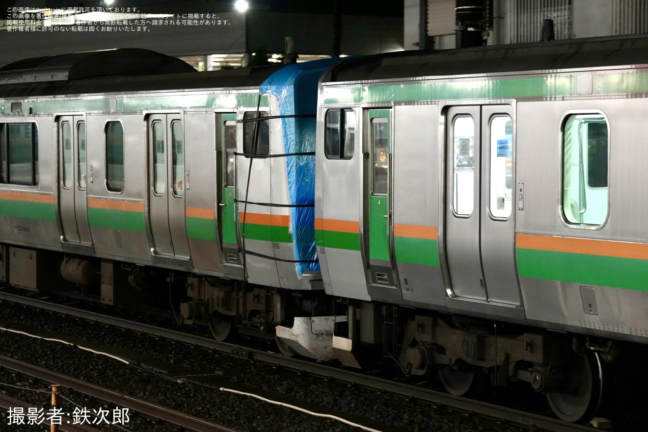 【JR東】E231系コツS-14編成(電柱衝突当該)東京総合車両センター入場回送の拡大写真