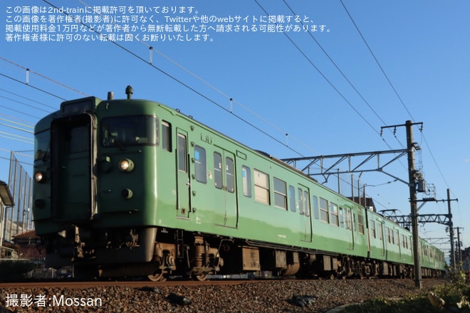 【JR西】113系L12編成廃車回送を長岡京〜山崎間で撮影した写真