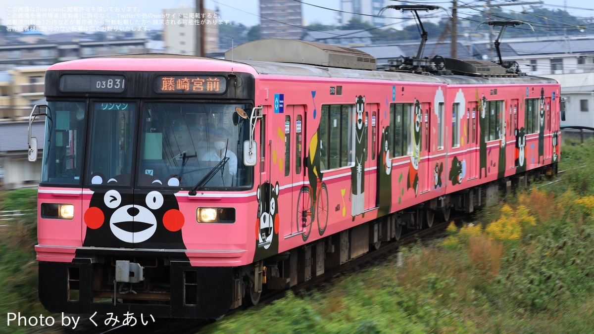 熊電】03系03-131Fへ「くまモン」のラッピング |2nd-train鉄道