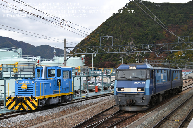 【しな鉄】坂城駅でEF64の重連が「鉄道貨物輸送150年」のヘッドマークを取り付け展示を坂城駅で撮影した写真