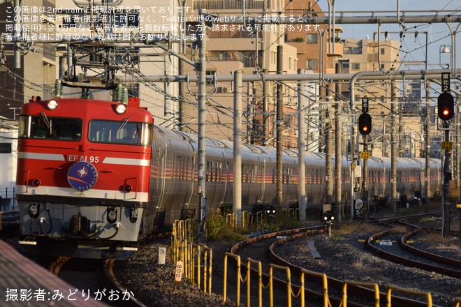 【JR東】EF81-95牽引 青森行き カシオペア紀行運転を尾久駅で撮影した写真