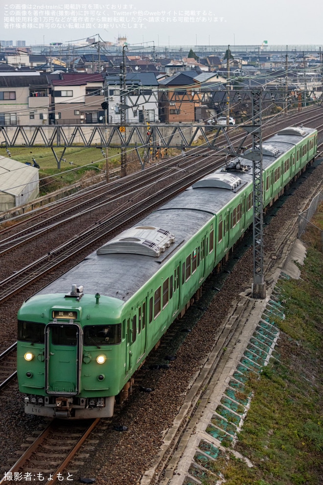 【JR西】113系L16編成廃車回送を長岡京〜山崎間で撮影した写真