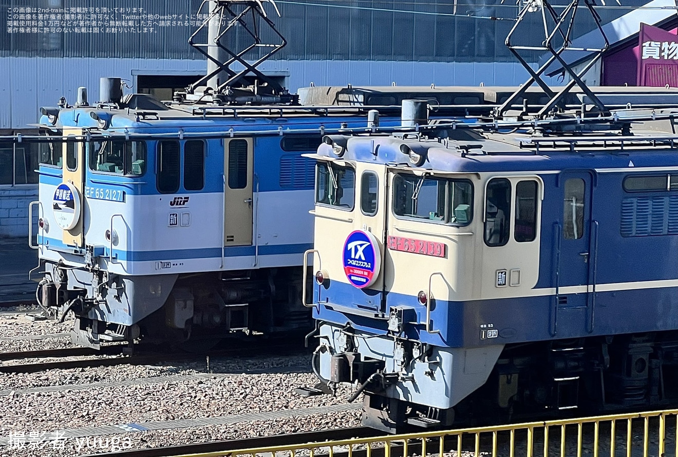 【JR貨】EF65-2127とEF65-2139がヘッドマーク付けて留置の拡大写真