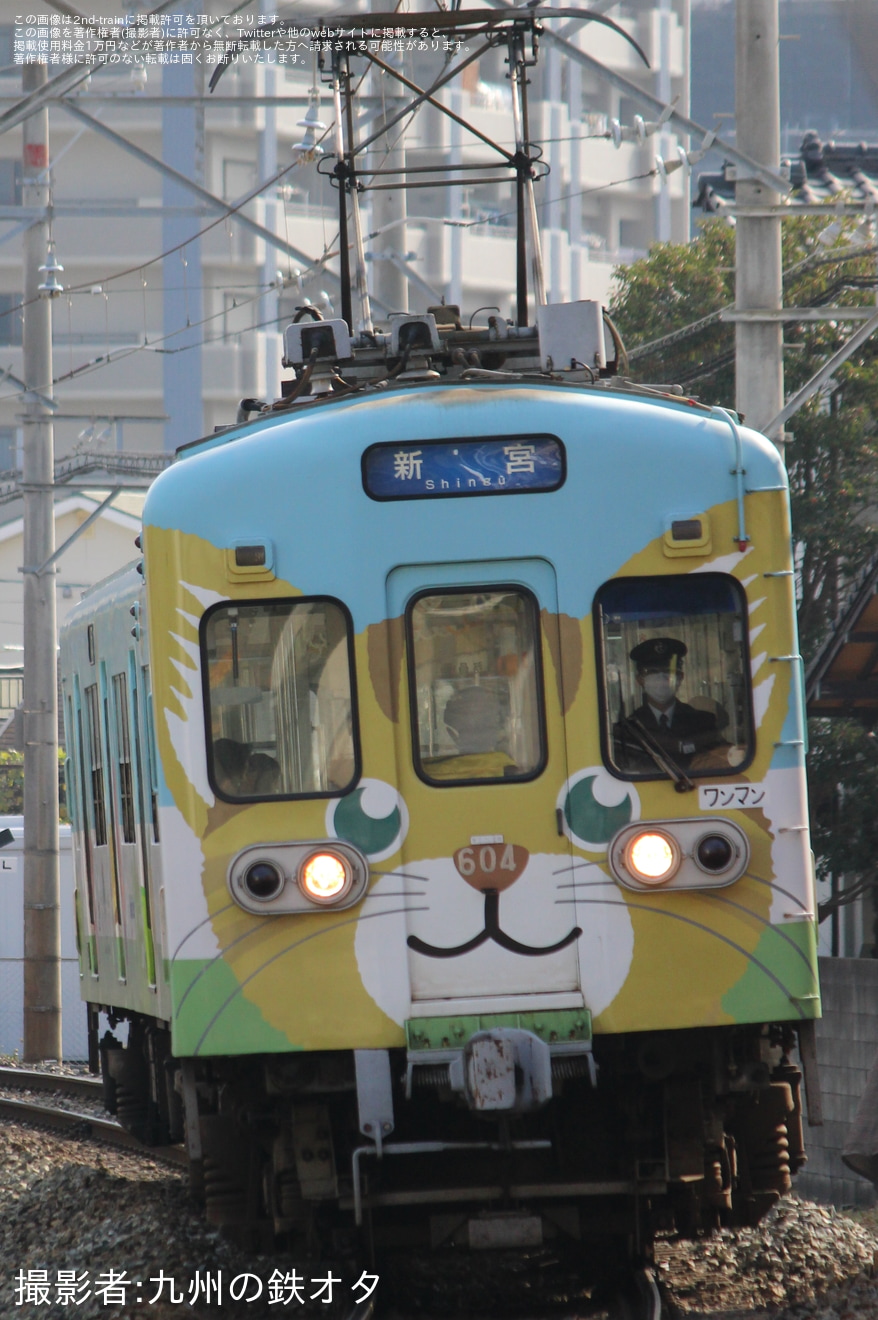 【西鉄】西鉄貝塚線の600形を使用したラッピング列車「さんくすしんぐう」が運行終了の拡大写真