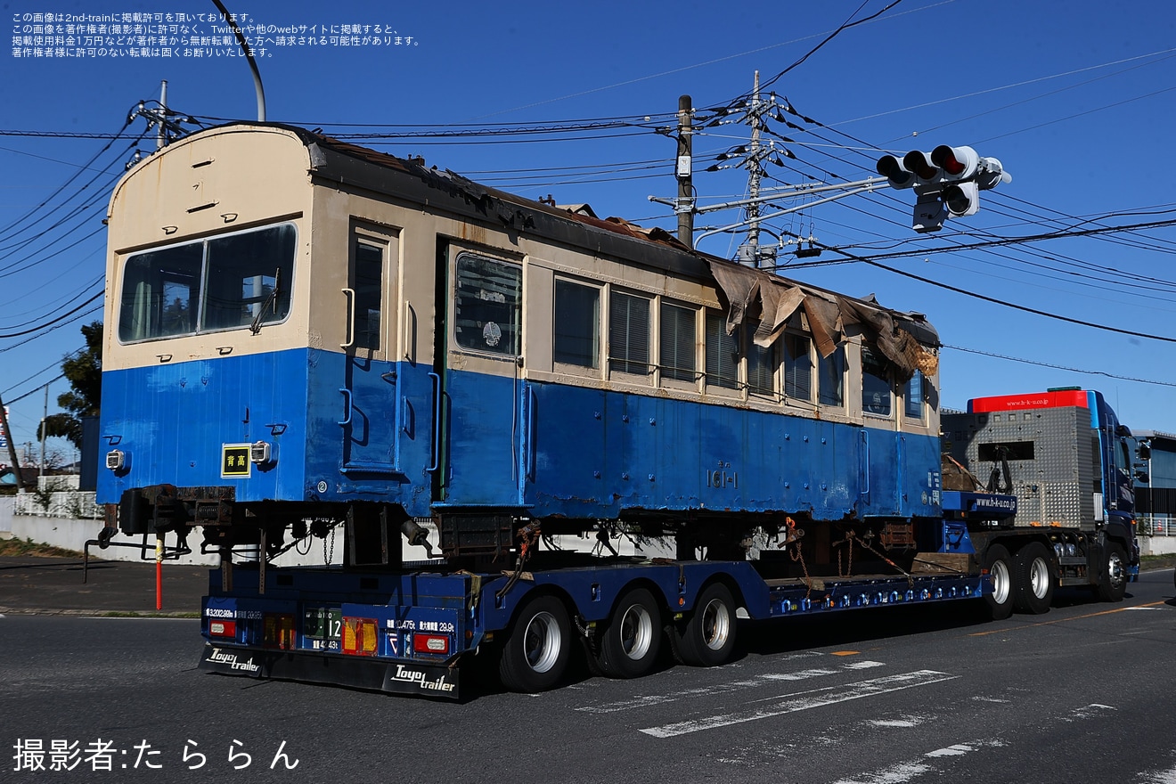 【福鉄】モハ160形161-1が福井から茨城へ陸送の拡大写真